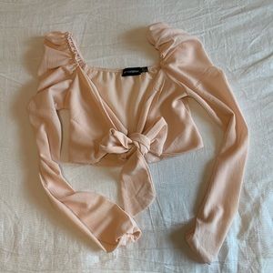 Pink blush crop top with bow tie